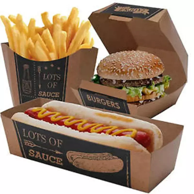Spersonalizowany zestaw pudełka do pakowania papier do potraw Fast food dla psów produkowanych jednorazowo pudełko na hamburgera skrzydełek kurczaka z frytkami
