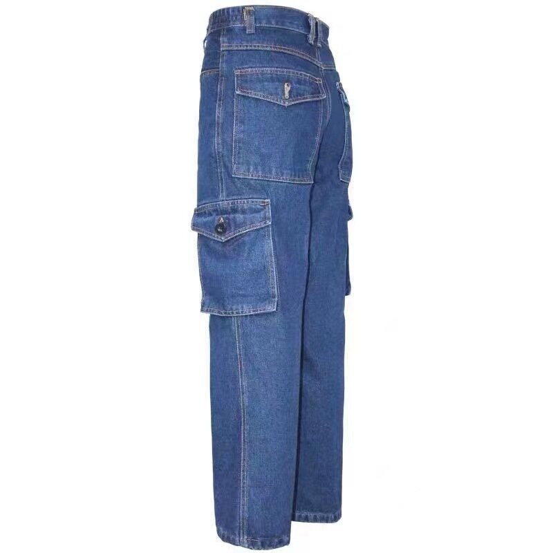 Pantalones de mezclilla gruesos para hombre, pantalón de trabajo informal, holgado, de tubo recto, otoño e invierno, 2023