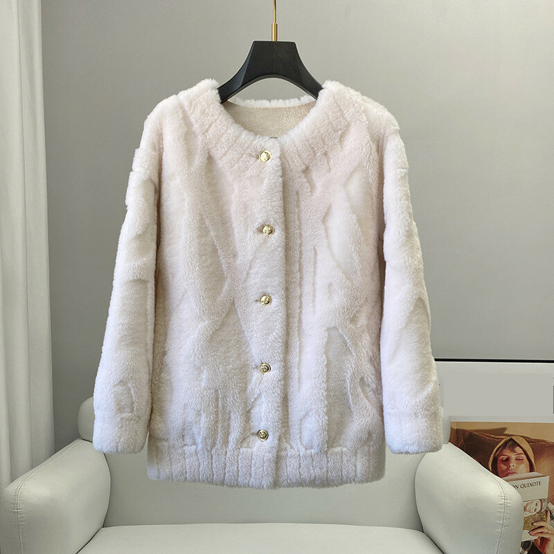 PUDI Lady Real Wool Fur Casual Coat Embossed Pattern Elegant Winter Warm Jacket CT2125