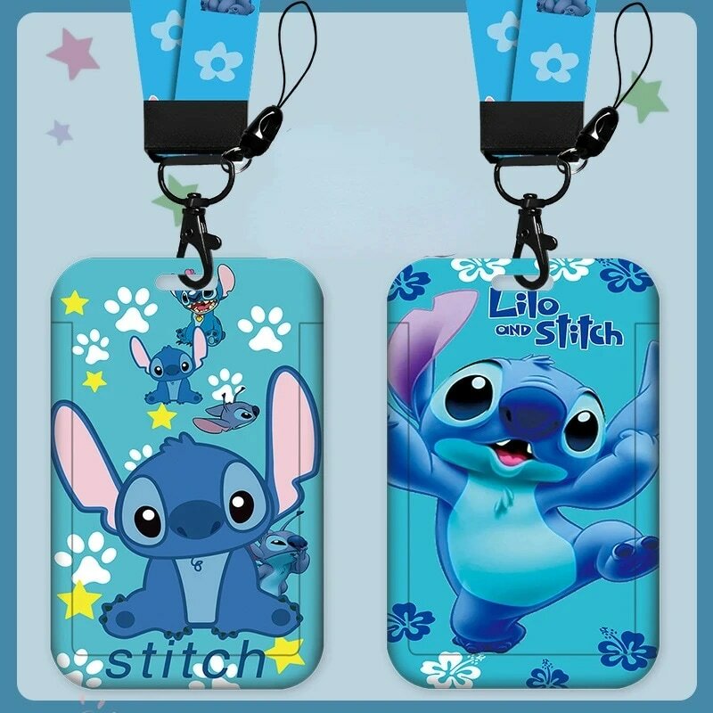 Disney Anime Credential Badge Holder Kawaii Stitch Card Holders Student Campus Lanyard Cards Holder Neck Straps for Kids Gift