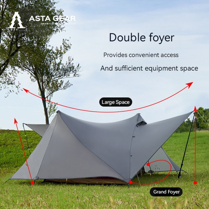 Asta gear yun chuan両面シリコンコーティングされたピラミッド、15dナイロン、rodlessキャンプとハイキング、屋外超軽量テント、両面