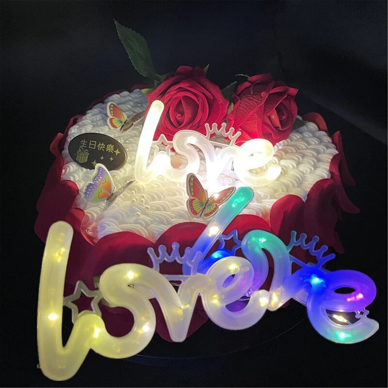 Corona de amor con luz decorativa, 1314, ramo de luces, Decoración de cumpleaños, boda, aniversario, caja de regalo para pasteles