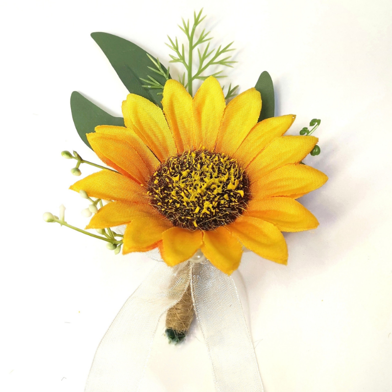 BAIFUMINGYI Sunflower Artifical Flowers Wrist Corsage Bridesmaid Groomsman Wedding Boutonniere Mariage Homme