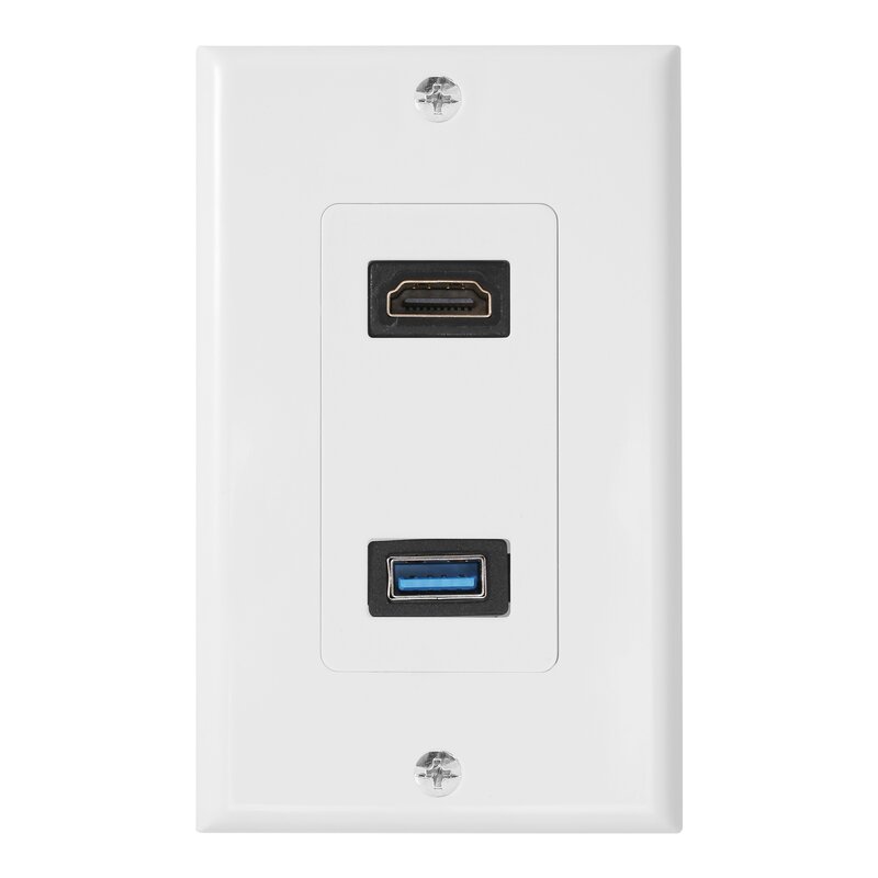 1x 2Port HDMI+USB 3.0 Female Wall Face Plate Panel Outlet Socket Extender White
