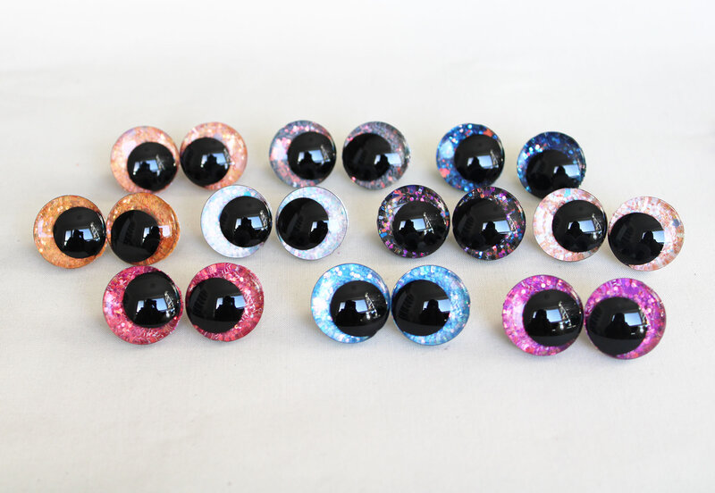 10pcs 12mm 14mm 16mm 18mm 20mm 25mm 35mm   Cartoon 3D glitter toy doll pupil eyes with washer  --color size option-T10