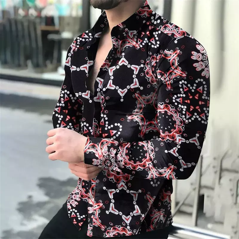 2023 modne kwiatowe koszula męska moda na co dzień impreza plenerowa zapinane na klapę długie rękawy miękkie wygodne męskie Plus Size S-6XL