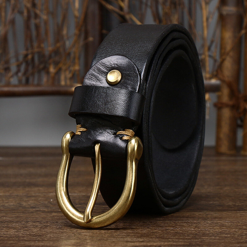 3.8CM Pure Cowhide Belt Fashion High Quality Genuine Leather Men Belt Copper Buckle Strap For Male Wide Luxury Retro Belt