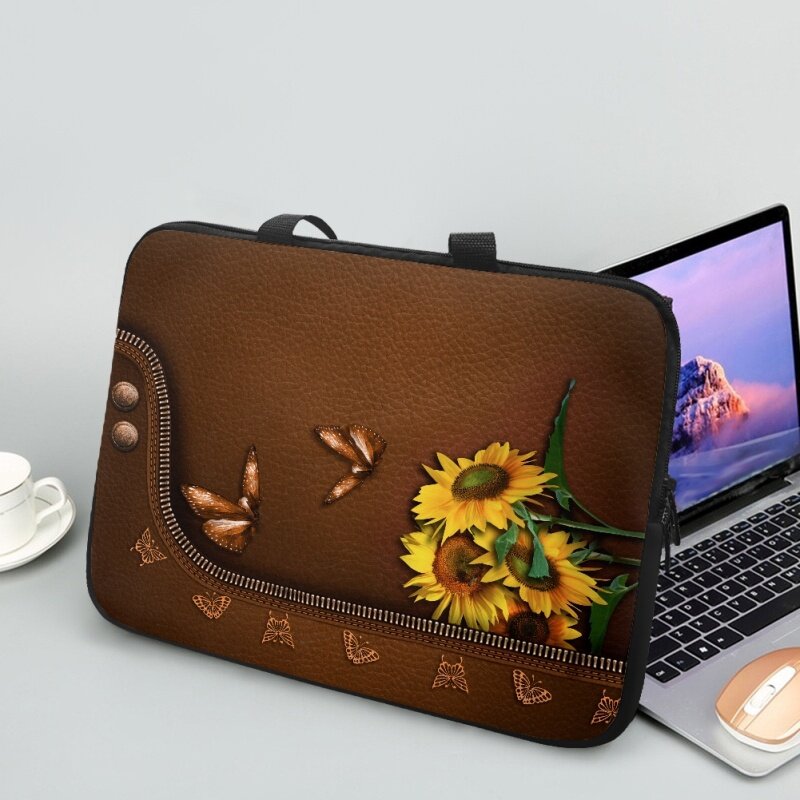 Flor De Couro E Animais Imprimir Laptop Bag, Bolsa De Viagem Universal Para Apple Huawei, Caixa Do Computador, 10.12.13.15.17 ", Venda Quente