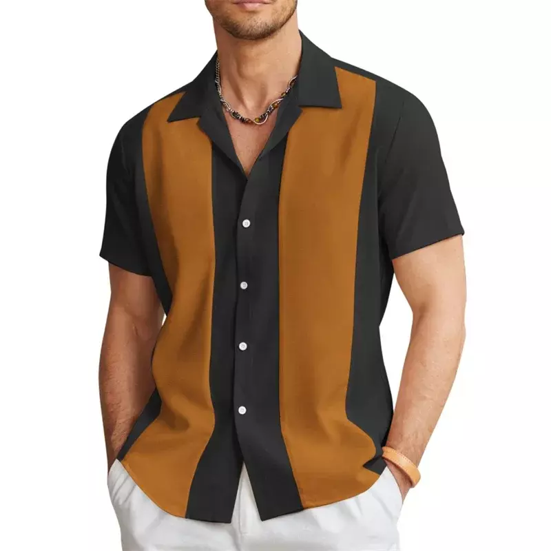 قميص رجالي بأكمام قصيرة مطبوع ثلاثي الأبعاد ، قميص هاواي غير رسمي ، طراز ناعم ومريح وبسيطة