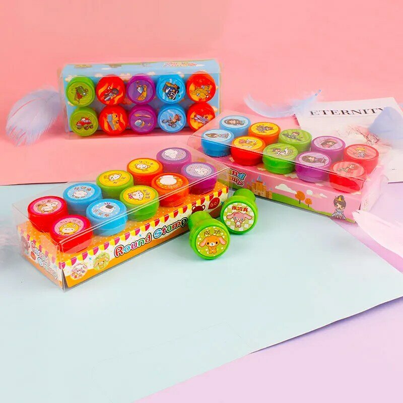 10pcs Assorted Stamps for Kids Self-ink Stamps Children Toy Stamps Smiley Face Seal DIY Painting Photo Album Decor Gift for Kids