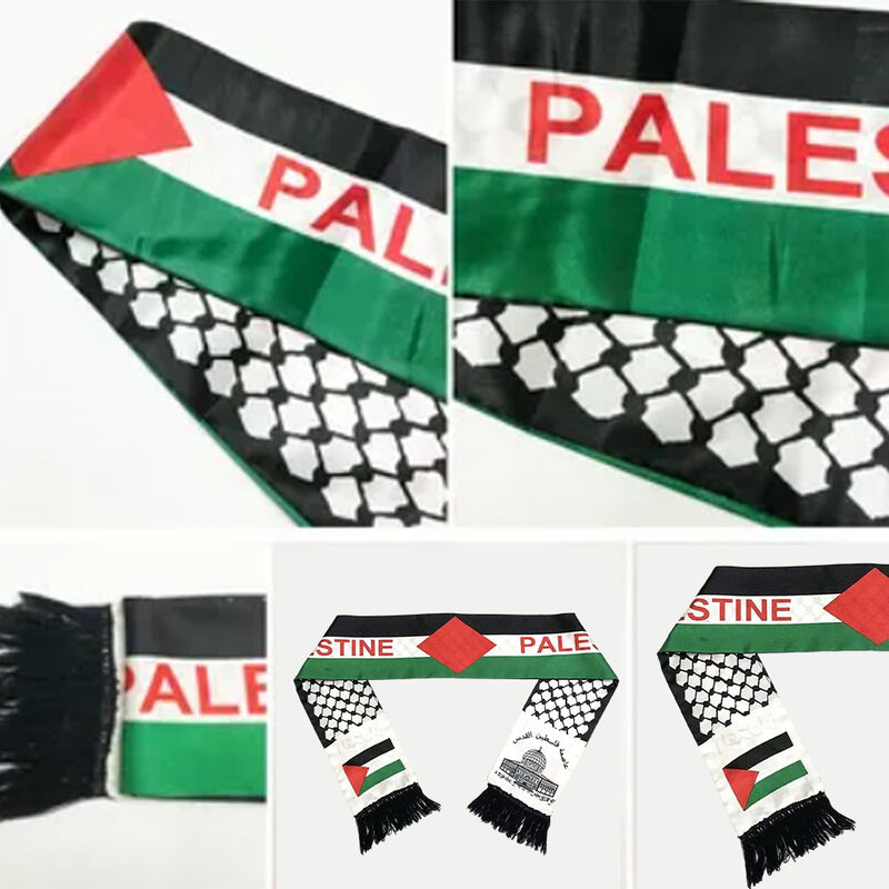 1 pz palestina bandiera sciarpa palestina festa nazionale sciarpa stampa raso bandiera palestinese sciarpa 130cm