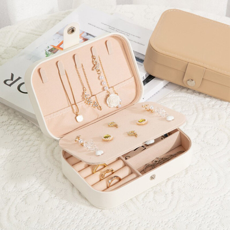 Portable Travel Jewelry Box Necklace Earrings Ring Jewelry Organizer Display Pu Leather Storage Large Capacity Jewelry Case