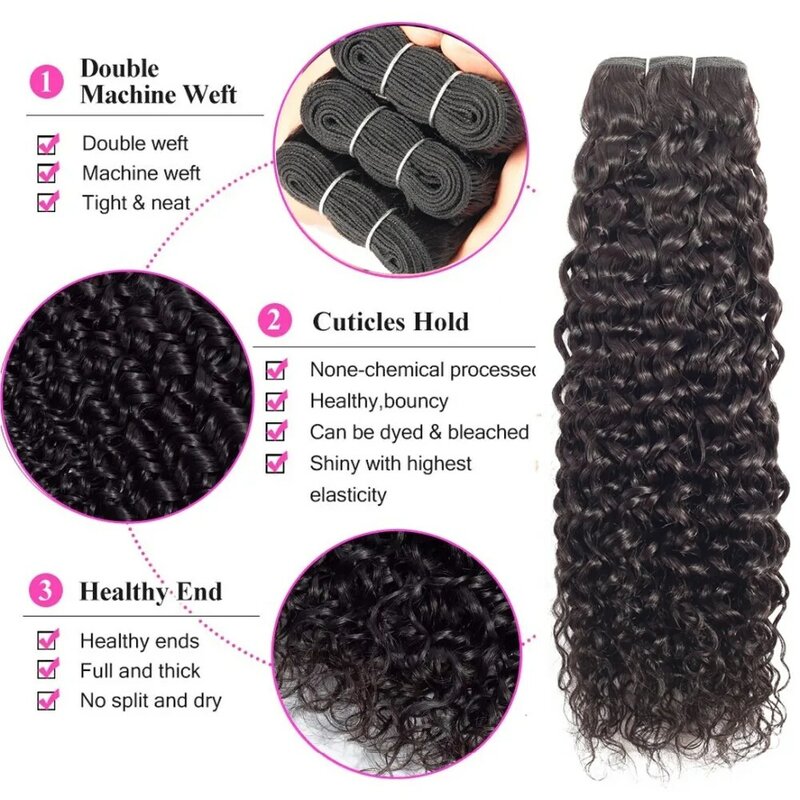 Indian Water Wave Bundles With Closure Wet and Wavy Curly 12A Human Hair Bundles With Remy Hair Weave 3Bundles With 13X4 Frontal