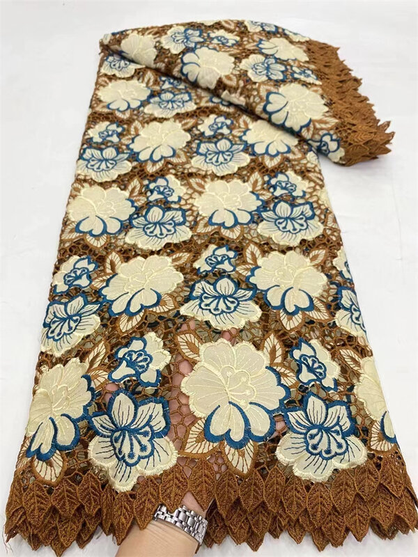 Tela de encaje de guipur africano de alta calidad, tejido de encaje francés nigeriano, gasa de algodón para Material de boda de lujo, 2024