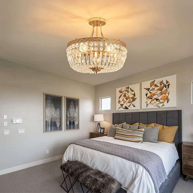 Lámpara de araña americana de cristal de hierro retro Para dormitorio, lámparas simples para el hogar, restaurante, sala de estar, luz de lujo