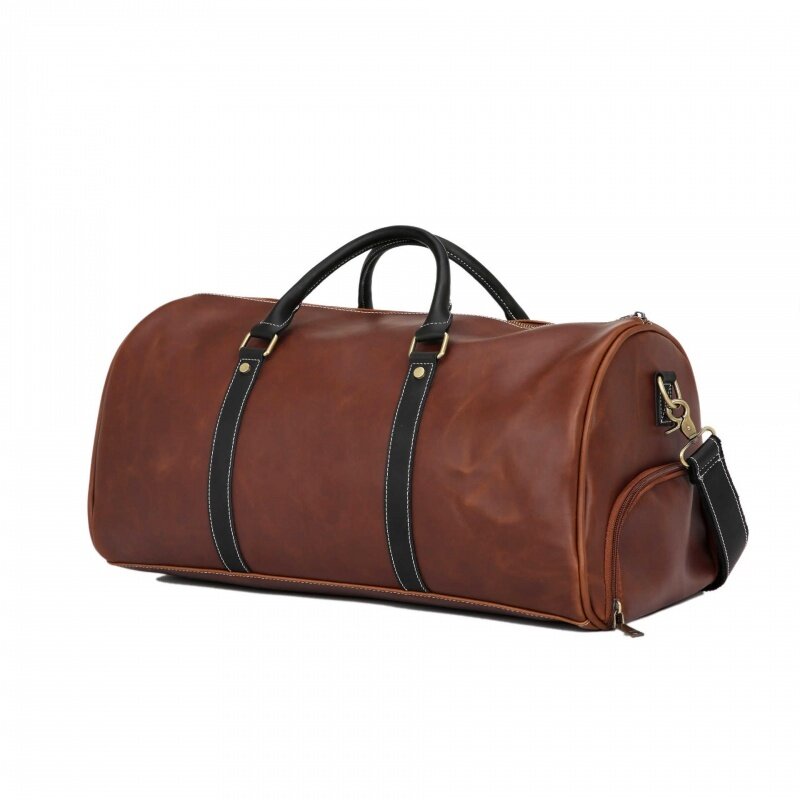 Retro Crazy Horse PU Leather Men's Portable Travel Bag Large Capacity Boarding Bag Business Luggage Bag Casual Shoulder Bag