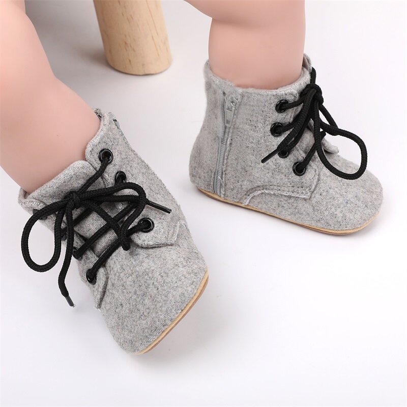 Botas antiderrapantes de bebês Blotona, cor sólida, fecho de zíper, sapatos de caminhada quentes para criança, inverno, 0-18 meses