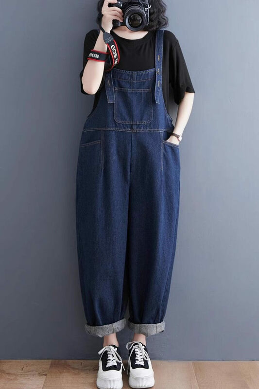 Denim Strap Pants For Women 2023 New Spring And Autumn Oversized Loose Fitting Versatile Suspender Jumpsuit Jeans Trousers Z2960
