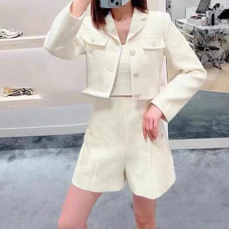 Spring new Women Tweed OL Suit Single Breasted Long Sleeve Coat or High Waist Shorts