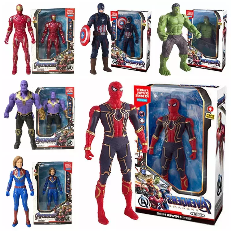 17 cm Kinderspiel zeug Wunder Anime Figuren Spiderman Hulk Action figur Iron Man Cartoon Kinder Spielzeug Weihnachts geschenk Glühen Puppe Hobbys
