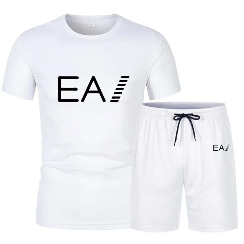 Мужской новый летний комплект из двух предметов с буквенным принтом EA1 с коротким рукавом и шортами, модный Повседневный дышащий спортивный комплект