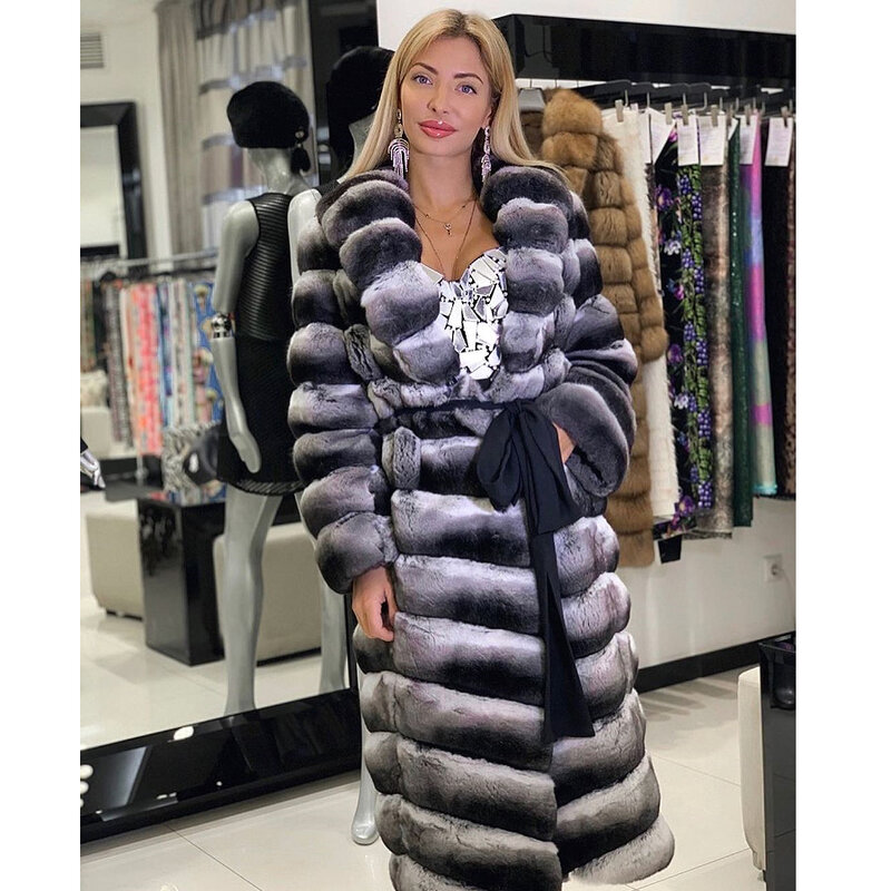 Womens Real Rex Rabbit Fur Jacket Chinchilla Colour Coat Luxury Short Natural Rabbit Fur Coats With Lapel 2023