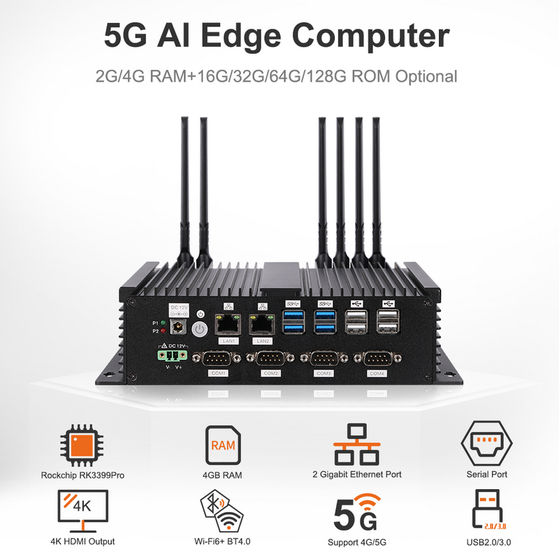 Ai 5g edege computer linux android os legierung chassis kühlung 5g wifi lüfter lose wand montage hexa-core rk3399pro industrieller mini pc