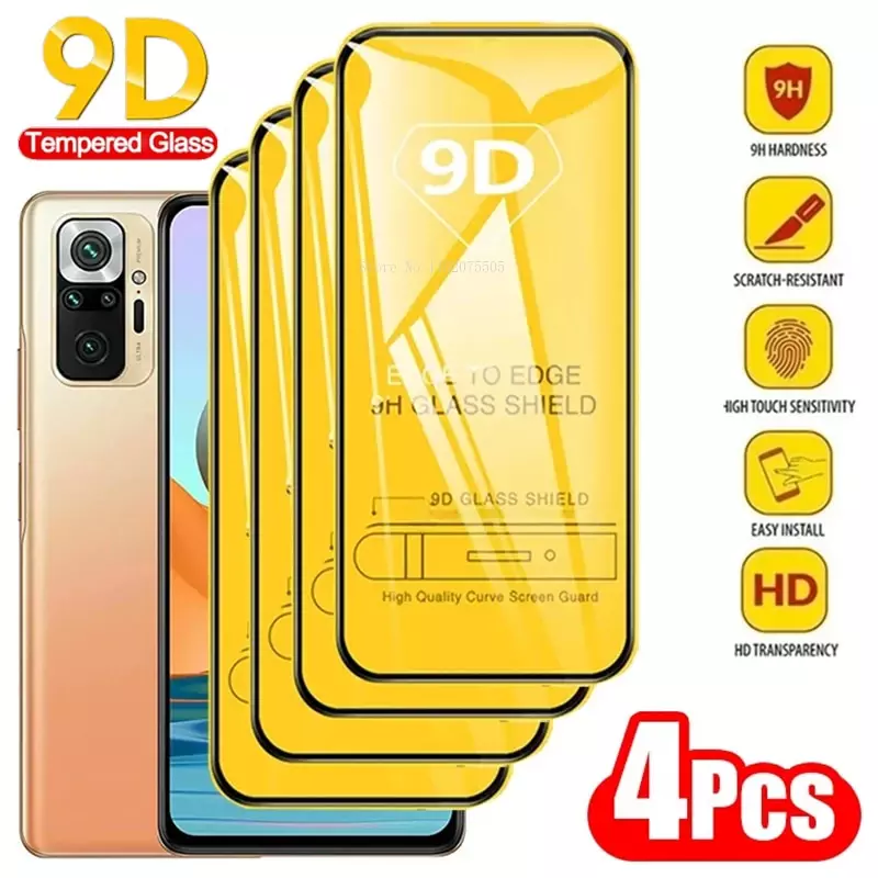 4Pcs Protective Glass Screen Protector For Xiaomi Redmi Note 12 11 10 Pro 10S 9S 9 8T 8 7 6 5 9A 9C NFC 9T 10C Tempered Glass