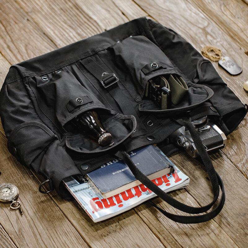 Maden Functional Style Large-capacity Helmet Messenger Bag Black Shoulder Portable Camera Computer Bag Tote Handbag for men