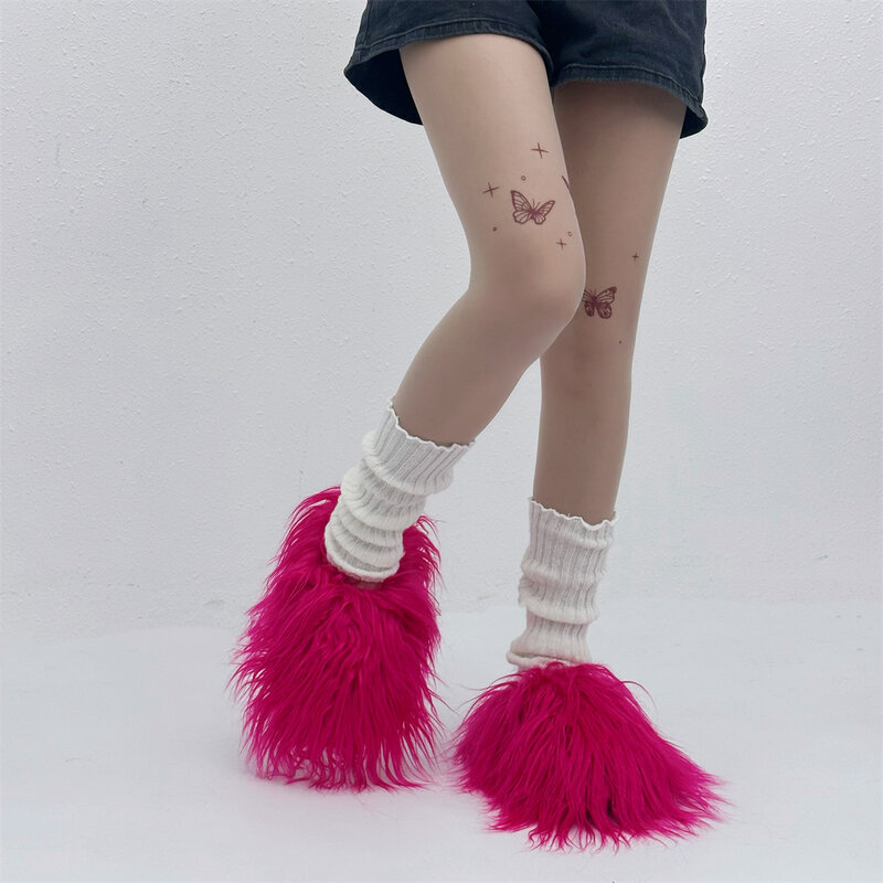 여성용 몽골 모피 슬리퍼, 따뜻한 퍼지 쪼리, 부드러운 야외 플랫폼 슬리퍼, 패션 Y2K 신발, 겨울