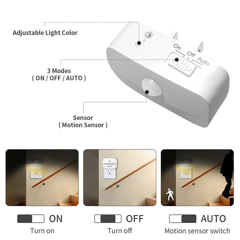 LED Night Light Motion Sensor EU US Plug Lamp Nightlights For Children Bedroom Decoration Hallway Stairs WC Bedside Night Lamp