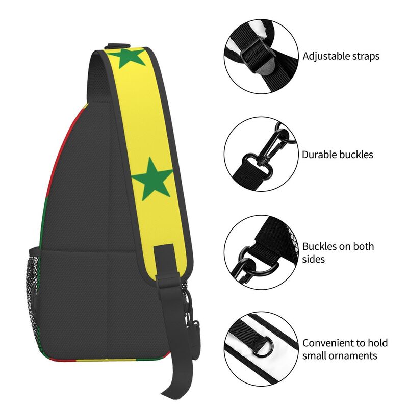 Tas selempang bendera Senegal tas dada keren ransel bahu bendera Senegal untuk perjalanan mendaki tas perjalanan