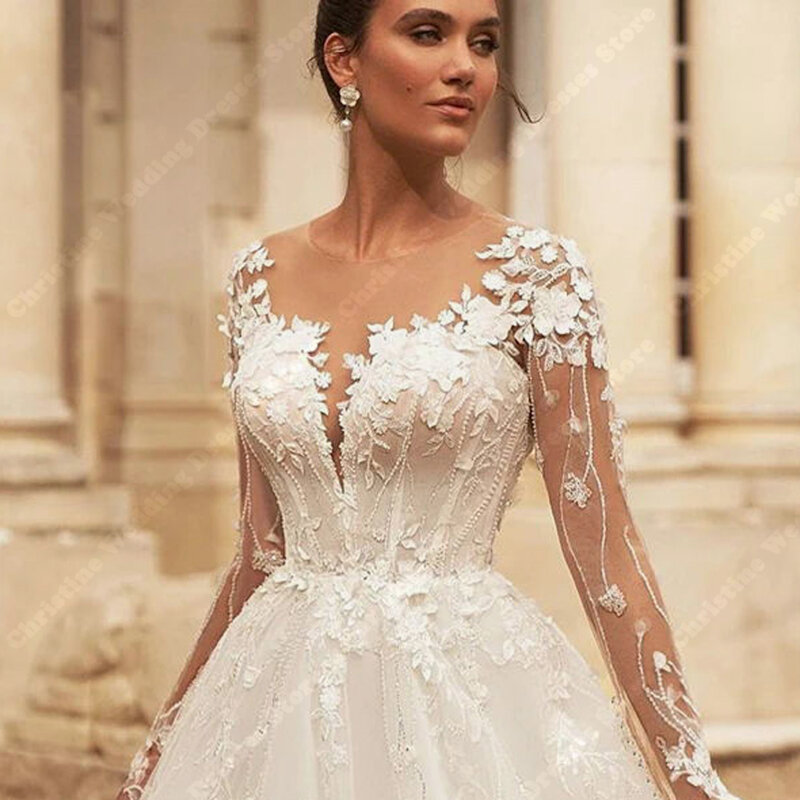 Женское ТРАПЕЦИЕВИДНОЕ свадебное платье, простой тюлевый пикантный наряд невесты, креативное платье с длинным рукавом, вечернее платье