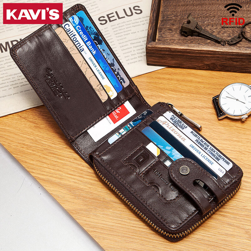 محفظة جلد طبيعي كلاسيكية للرجال ، محفظة قصيرة ، حجب RFID ، حامل بطاقة ، حالة عالية الجودة ، حقيبة تخزين الذكور