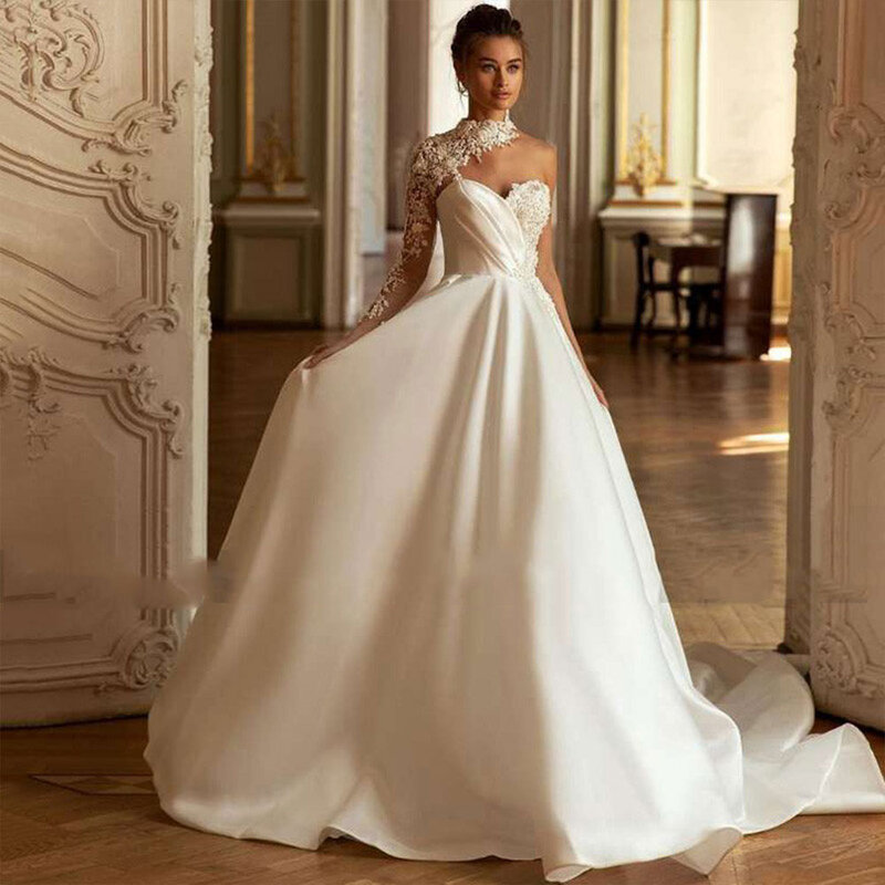 Vestido de novia de organza con hombros descubiertos, personalizado, elegante, para mujer