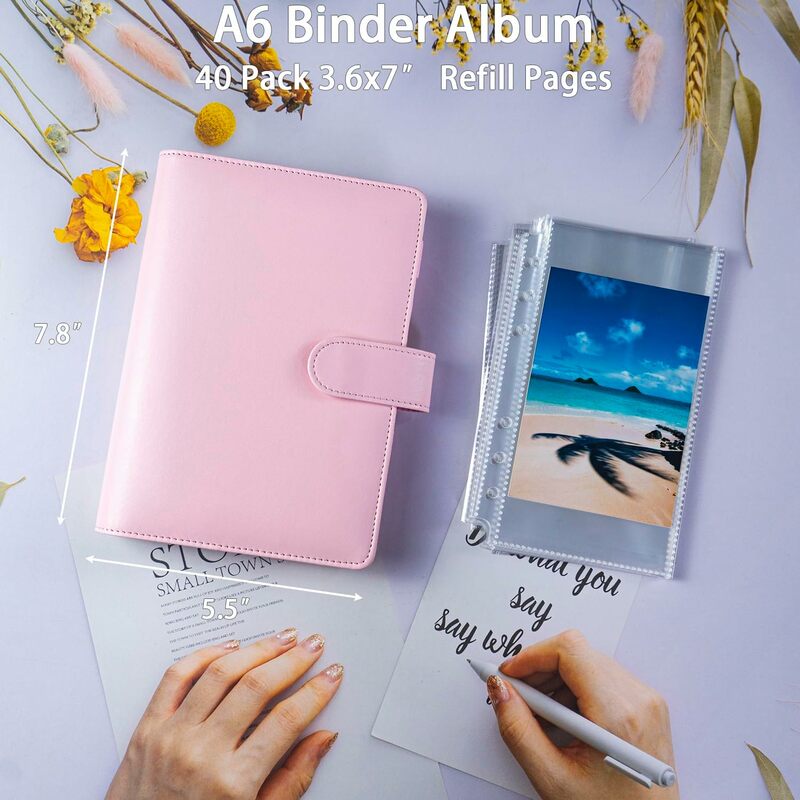 A6 PU Leather Notebook Binder Refillable 6 Rings Binder Cover Loose Leaf Personal Planner with Magnetic Buckle Closure