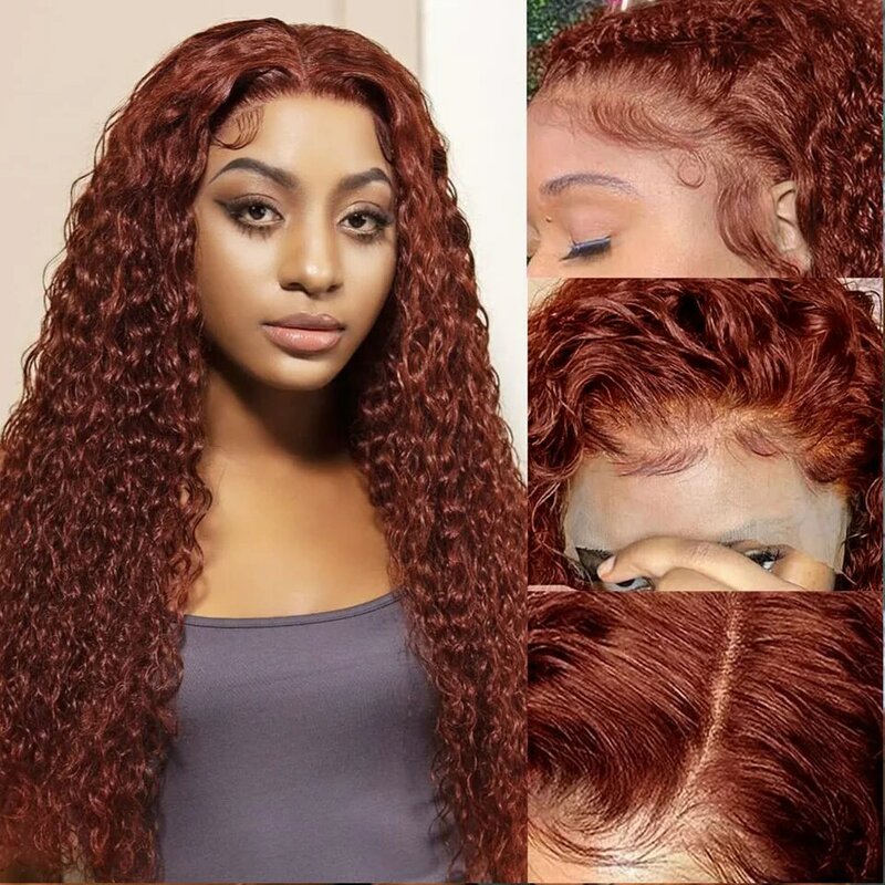 13x4 Reddisha Brown Deep Wave Frontal Wig 13x6 HD Lace Front Human Hair Wigs For Women Deep Curly Human Hair Wig 4x4 Closure Wig