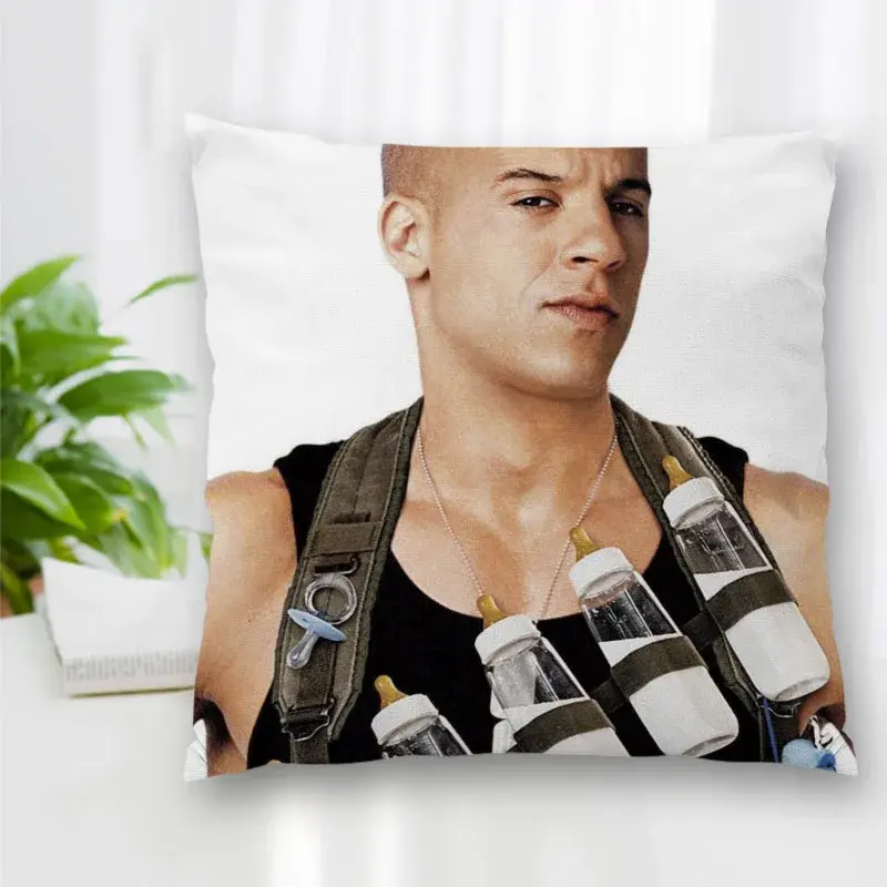 Funda de almohada personalizada de personajes famosos Vin Diesel, fundas de almohada decorativas de poliéster con cremallera, funda de almohada cuadrada, 40x40cm