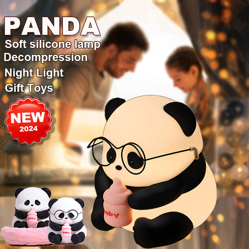 Panda-silicone lâmpada led com sensor de toque, recarregável, para quarto, cabeceira, desenhos animados, brinquedo, luz noturna, presente de aniversário para crianças
