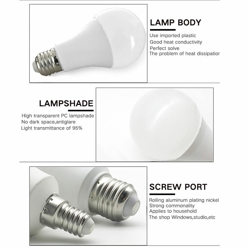 KEBINCPLED-LED Lâmpada de bulbo, E27, AC 220V, lâmpada, alto brilho, iluminação do quarto, 5W, 7W, 9W, 12W, 15W, 18W, 24W