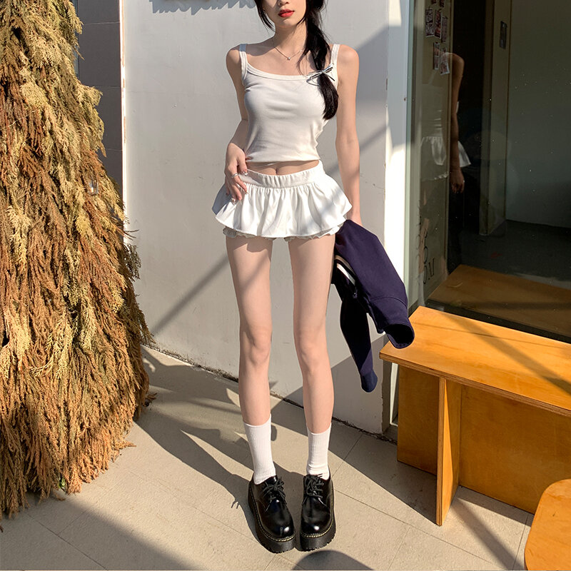 Mini saia branca com efeito anti-luz, design fofo, verão