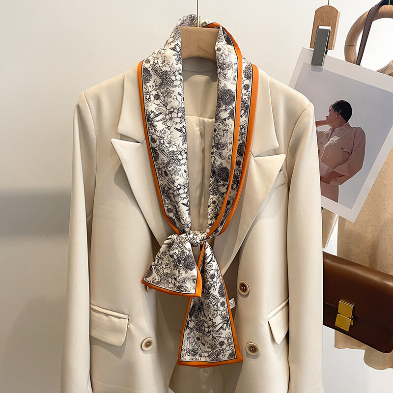 Bufanda de seda estampada para mujer, chal largo y estrecho de diseño, a la moda, de lujo, en 50 colores, novedad