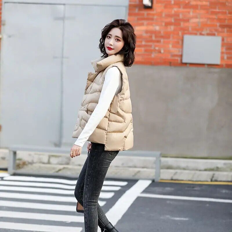 여성용 한국 스타일 다운 조끼, 루즈한 경량 다운 재킷 조끼