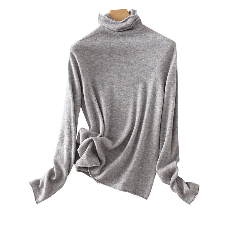 Birdtree-Knit Pile Collar Sweater, 100% Lã, Simples, Slim Fit, Clássico, Em camadas, Doce, Confortável, P3D759QD, Outono, Inverno