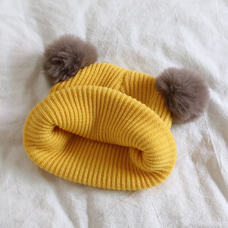 Bonnet en tricot avec pompon pour enfants, chapeaux chauds pour bébé, monochromatique, mignon, dessin animé, enfants, garçons, filles, accessoires, hiver