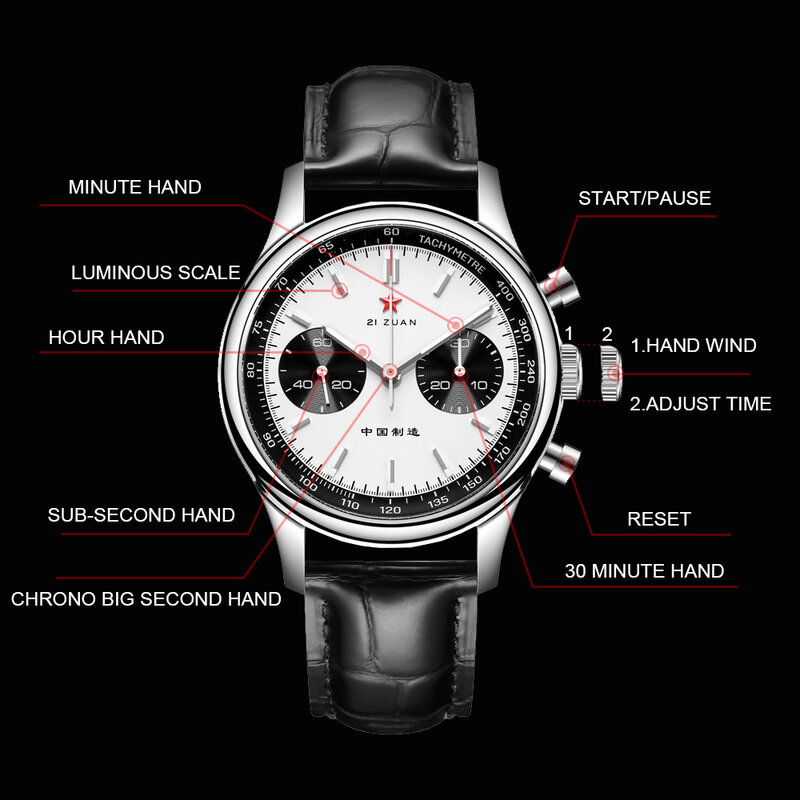 SEAKOSS-Cronógrafo mecânico masculino relógio de pulso, relógio piloto, Sapphire luminoso, Gooseneck, Seagull st1901 Movement, Panda 1963, 40mm