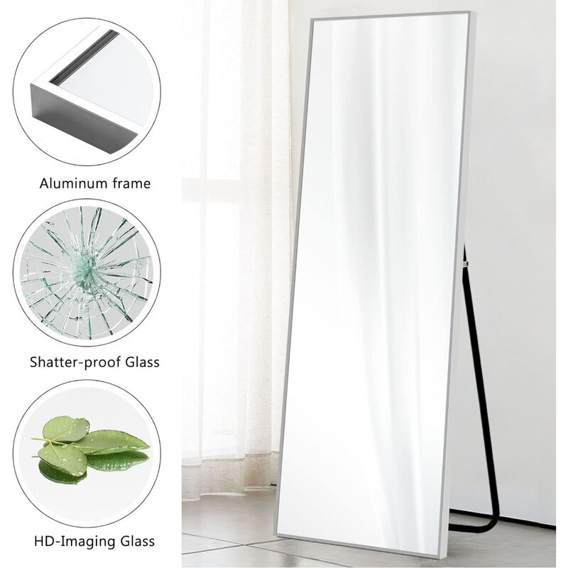กระจกเต็มความยาวกระจกติดผนังกระจกยืนฟรีพร้อมกระจกขาตั้งสำหรับห้องนอนตัวใหญ่หรูหรากระจก