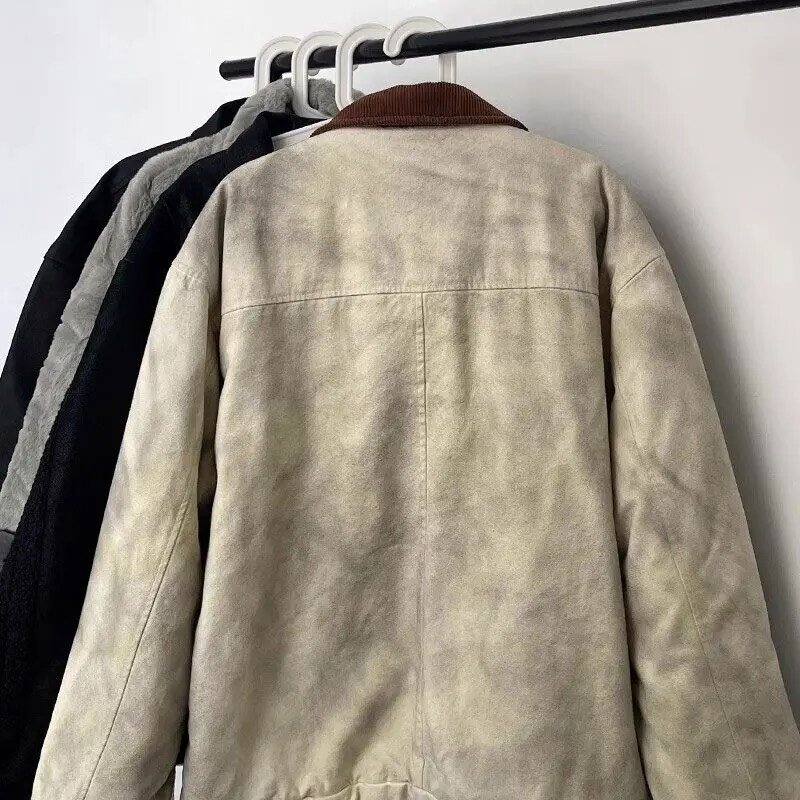 두꺼운 빈티지 칼라 면 재킷, 도베르만 패치워크, 대비색, 겨울