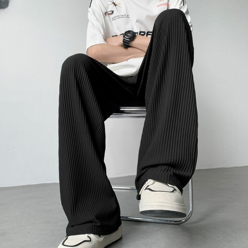 Летние тонкие брюки в полоску, удобные прямые брюки свободного покроя, универсальные дышащие повседневные брюки большого размера