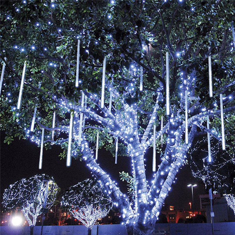 LED 유성우 레인 라이트 방수 떨어지는 빗방울 요정 스트링 라이트, 크리스마스 휴일 파티 파티오 장식 30/50CM